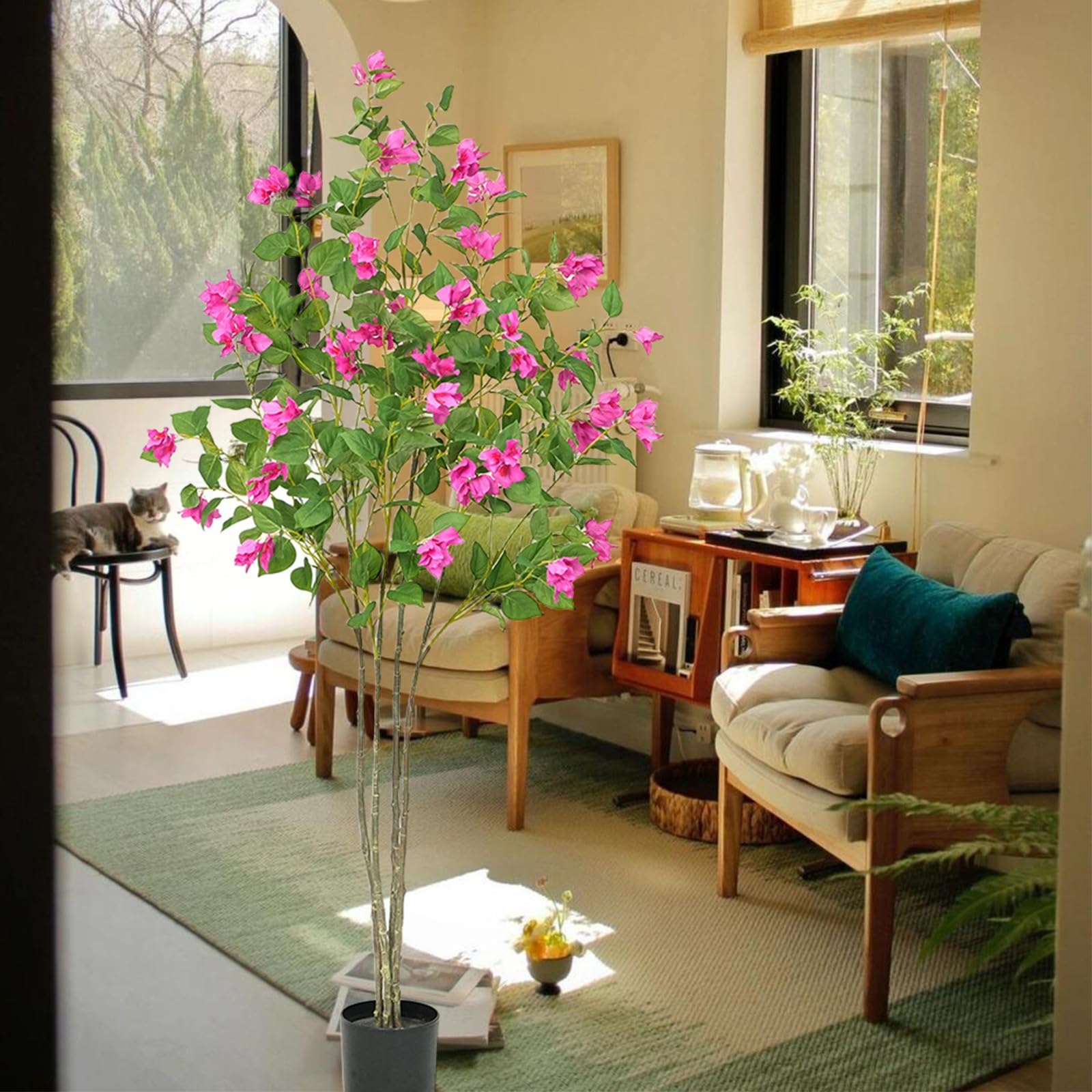 GARVEE Bougainvillea Baum Deko 120CM Künstliche Pflanzen mit Biegsamen Zweigen für Balkon Schlafzimmer Büro Garten