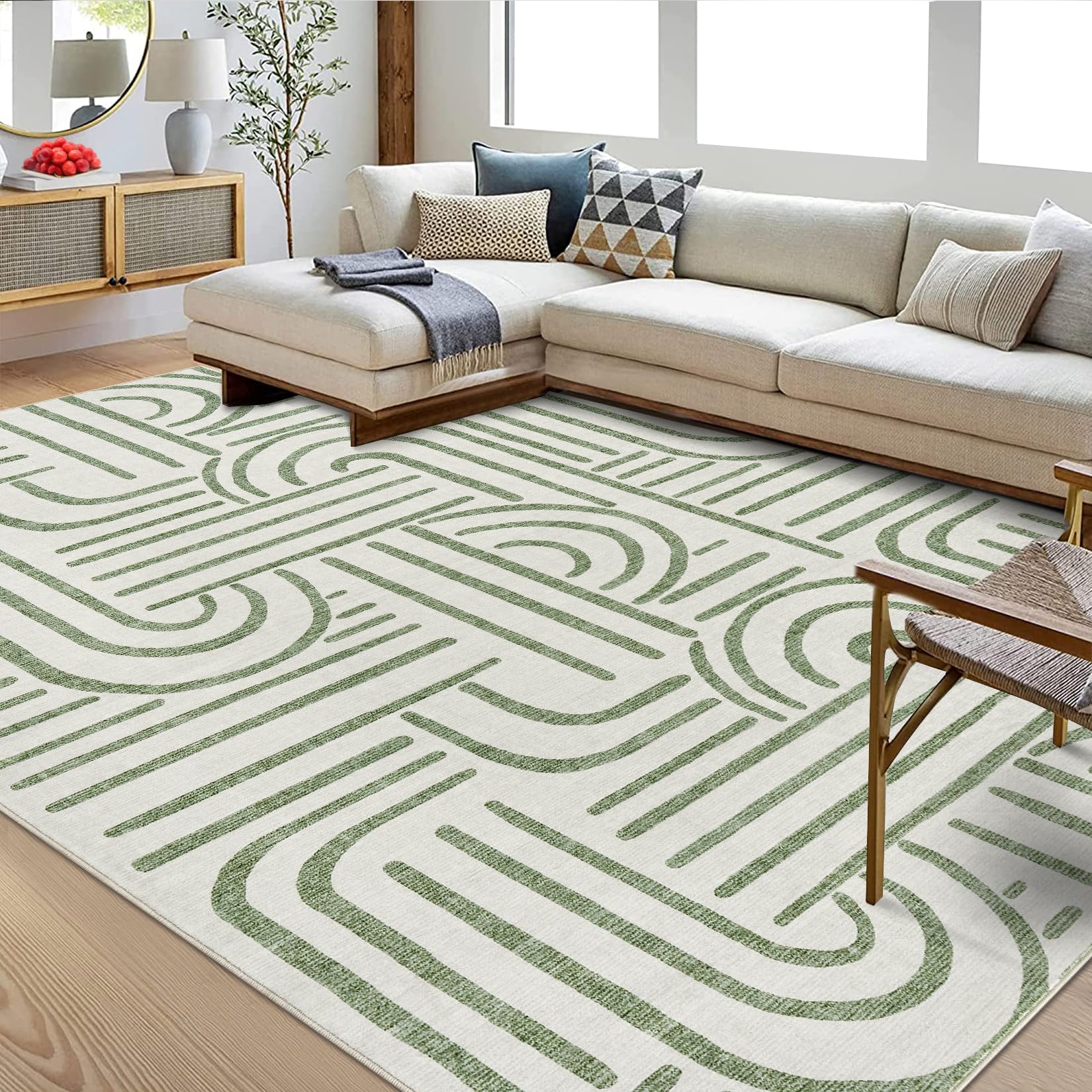 Garvee Washable Teppich 80 x 150 cm Kurzflor Rutschfest Teppich Für Schlafzimmer Wohnzimmer Esszimmer Hellgrün