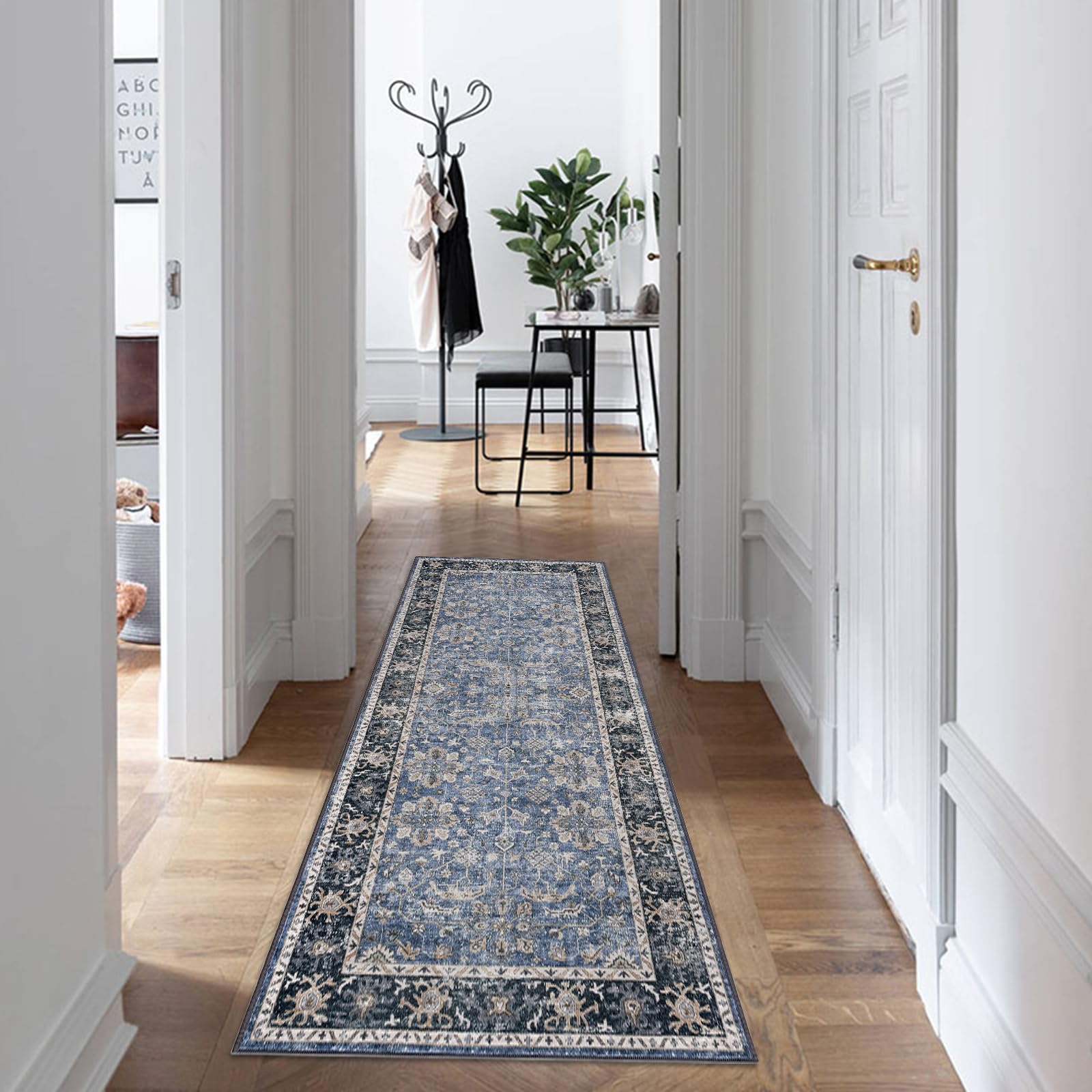 Garvee Waschbarer Teppich Weiche Kaschmir-Baumwolle Boho Vintage-Print Wohnzimmer Esszimmer 80 x 150 cm Braungrau