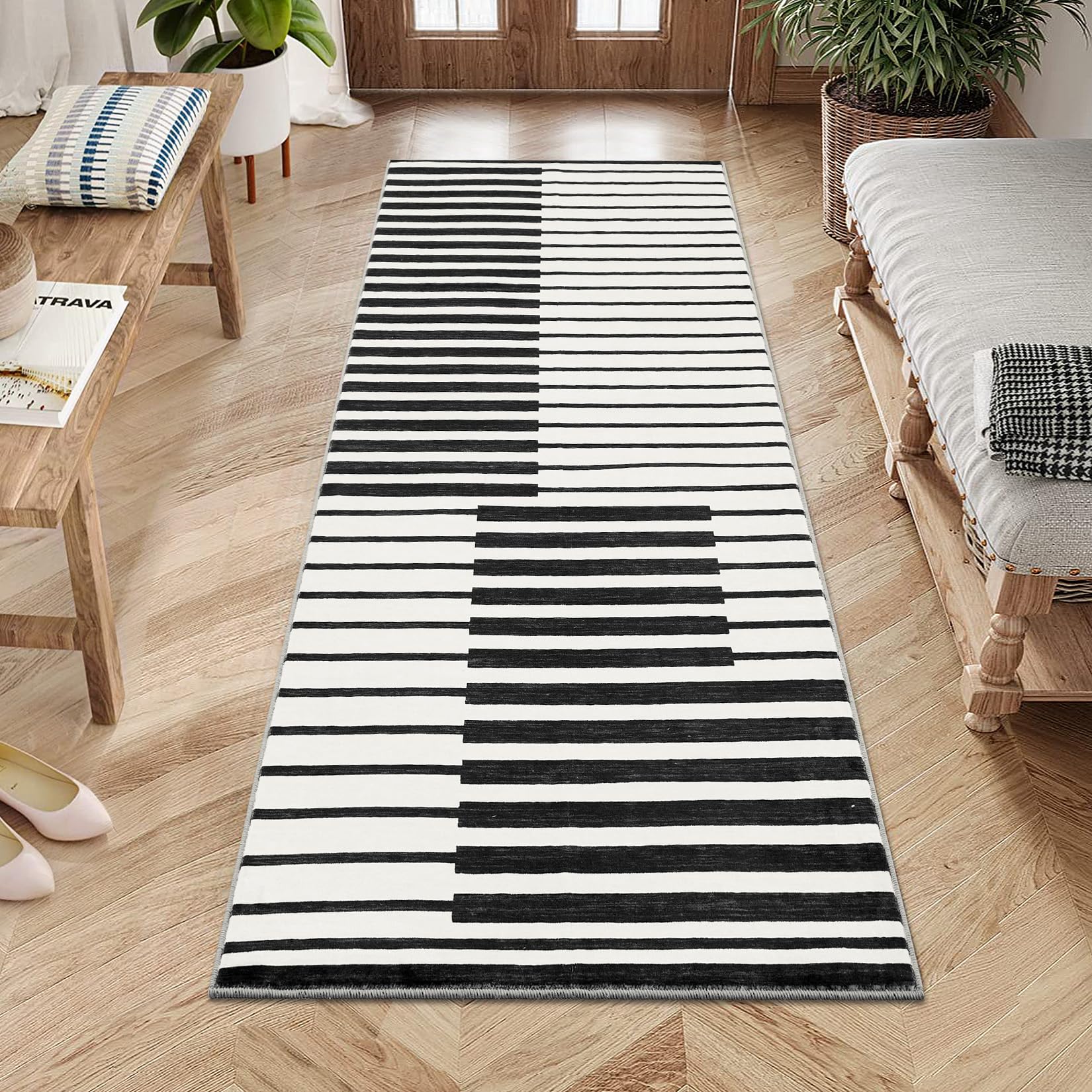 Garvee 80 x 150 Waschbarer Teppich für Flurdekor, Kurzflor-Wohnzimmerteppich, Rutschfest, Weich, Modern, Läuferteppich für Schlafzimmer, Küche, Flur, Braun