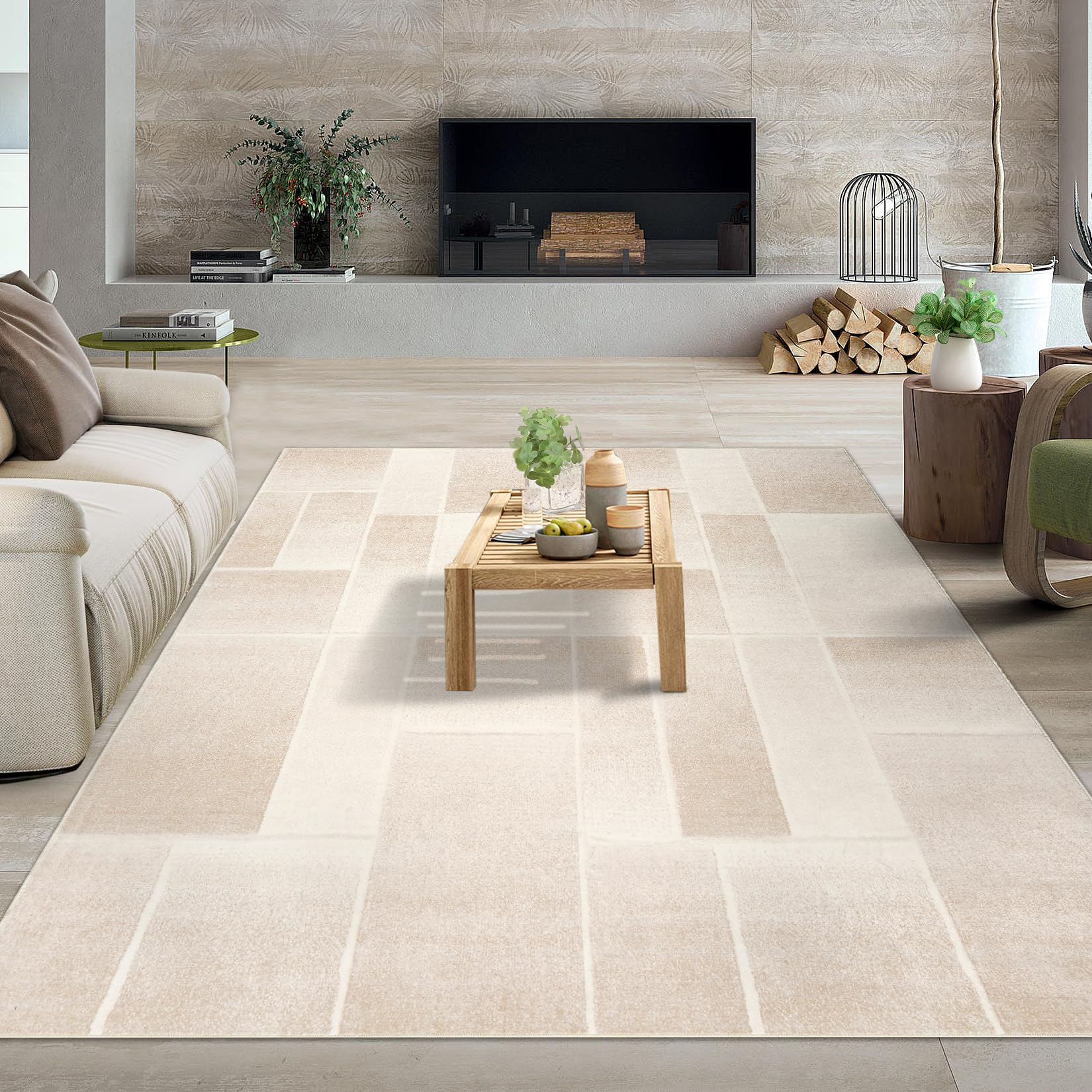 Garvee Waschbarer Teppich mit Niedrigem Flor 80 x 150 cm Beige Rutschfester Moderner Teppich für Wohnzimmer Schlafzimmer Küche