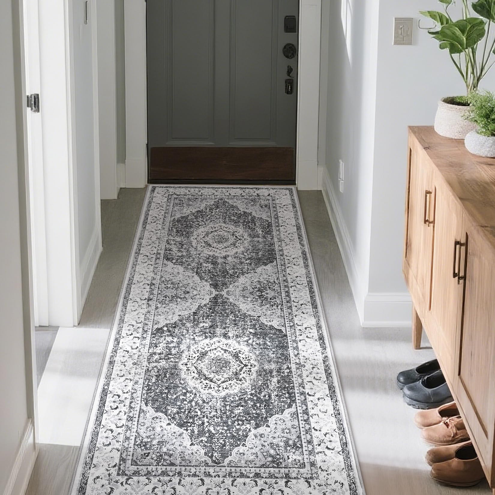 Garvee Boho Vintage Blumenmuster Teppich Waschbarer Teppich 80 x 150 cm Weicher Kunstfell-Samt Rutschfester Teppich für Schlafzimmer, Badezimmer, Küche, Eingangsbereich, Büro