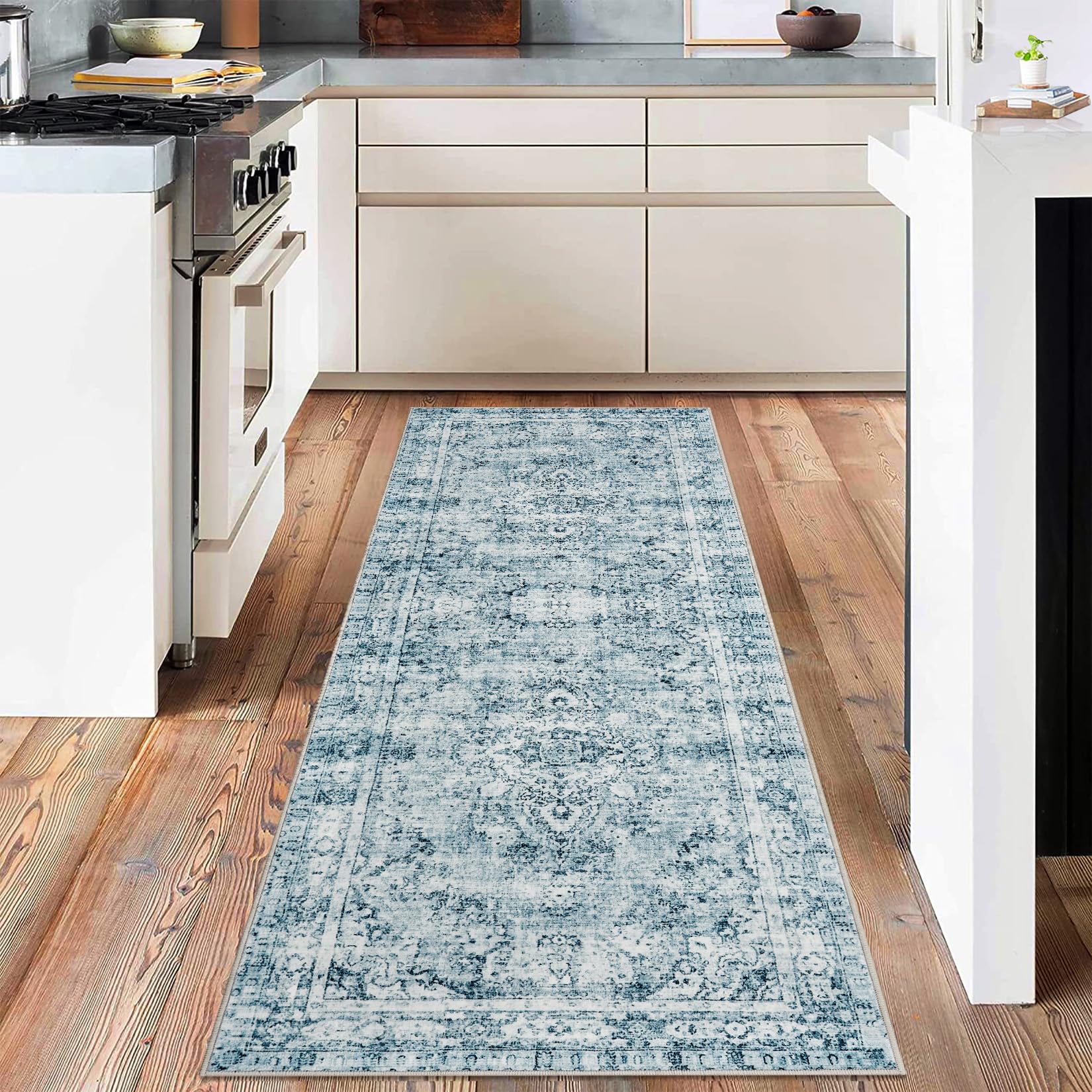Garvee Kurzflor-Teppiche Blau 80 x 150 cm für Wohnzimmer Schlafzimmer Boho Modern Vintage Klassisch