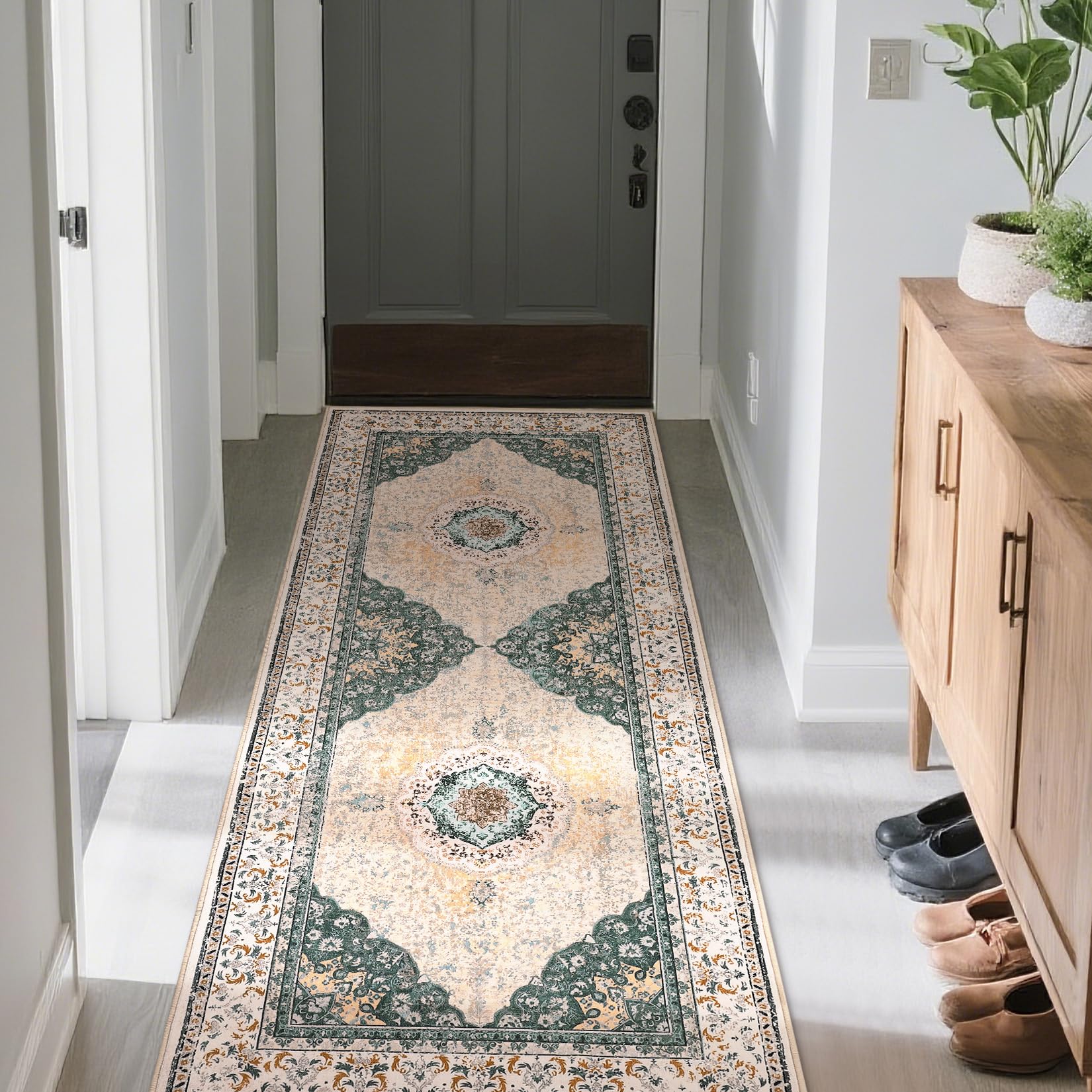 Garvee Boho Vintage Blumenmuster Teppich Waschbar Weich Kunstfell Samt Rutschfest 80 x 150 cm Mehrfarbig für Wohnzimmer Schlafzimmer Badezimmer Küche Eingangsbereich Büro