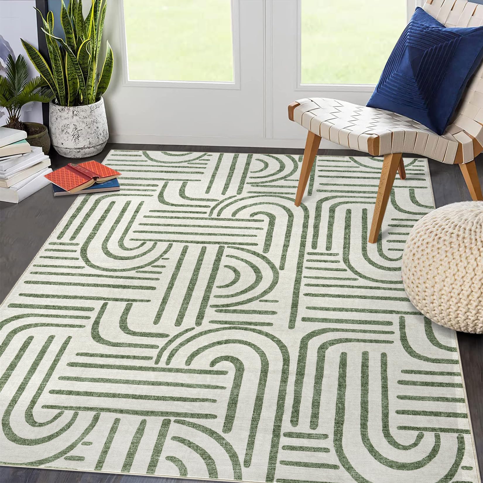 Garvee Washable Teppich 80 x 150 cm Kurzflor Rutschfest Teppich Für Schlafzimmer Wohnzimmer Esszimmer Hellgrün
