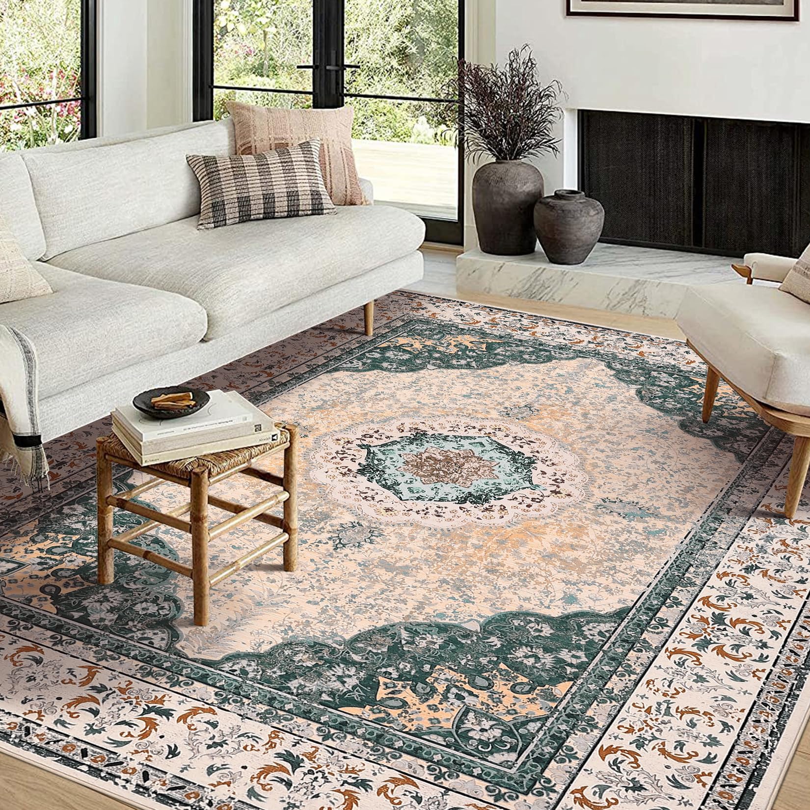 Garvee Boho Vintage Blumenmuster Teppich Waschbar Weich Kunstfell Samt Rutschfest 80 x 150 cm Mehrfarbig für Wohnzimmer Schlafzimmer Badezimmer Küche Eingangsbereich Büro