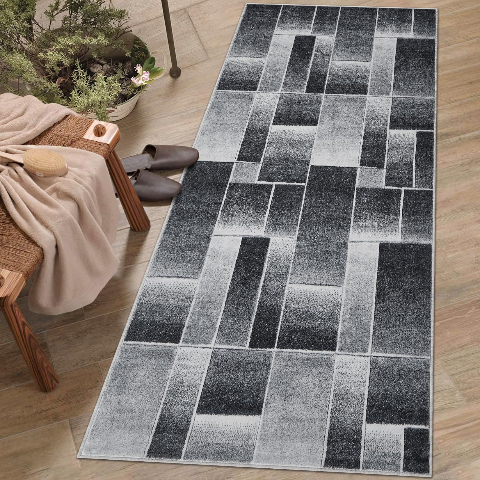 Garvee 160 x 230 Modern Waschbarer Teppich Schwarz Kurzflor Rutschfest Für Wohnzimmer Schlafzimmer Küche