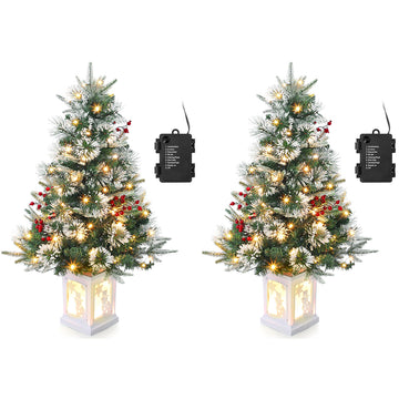GARVEE 90cm Weihnachtsbaum künstlich mit 78 Beleuchtung,Batteriebetrieben Pre-lit Premium Snow Flocked Künstlicher Weihnachtsbaum Weihnachten deko für Zuhause, Büro (2, Weißer Sockel - Schneeman, 90cm)