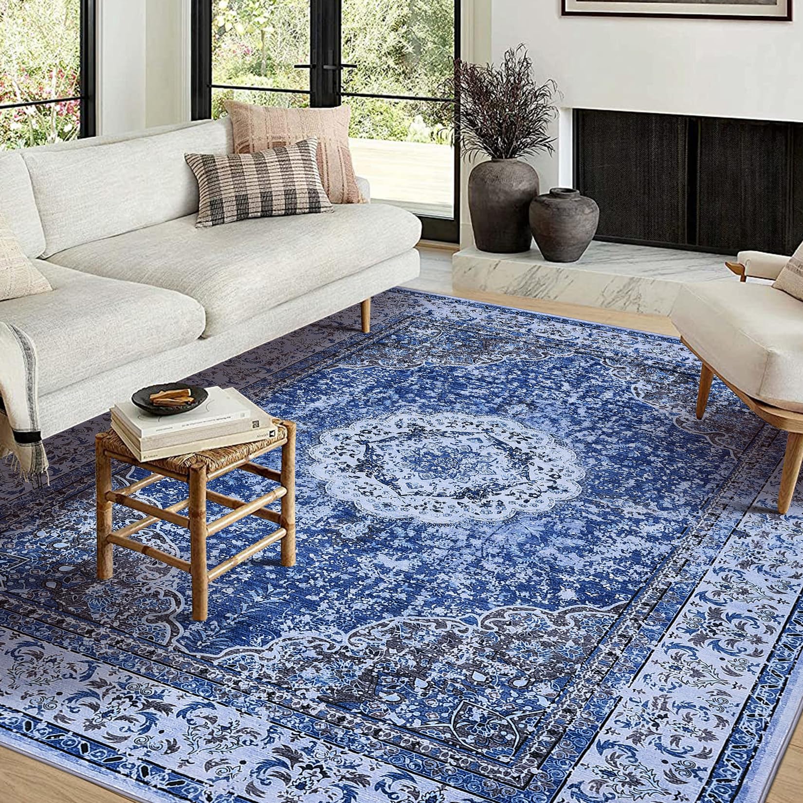 Garvee Boho Vintage Blumenmuster Teppich Waschbarer Teppich 80 x 150 cm Weicher Kunstfell-Samt Rutschfester Teppich für Schlafzimmer, Badezimmer, Küche, Eingangsbereich, Büro