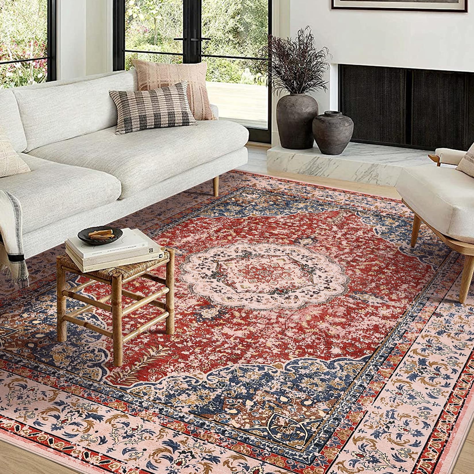 Garvee Boho Vintage Blumenmuster Teppich Waschbar Weich Kunstfell Samt Rutschfest 80 x 150 cm Mehrfarbig für Wohnzimmer Schlafzimmer Badezimmer Küche Eingangsbereich Büro
