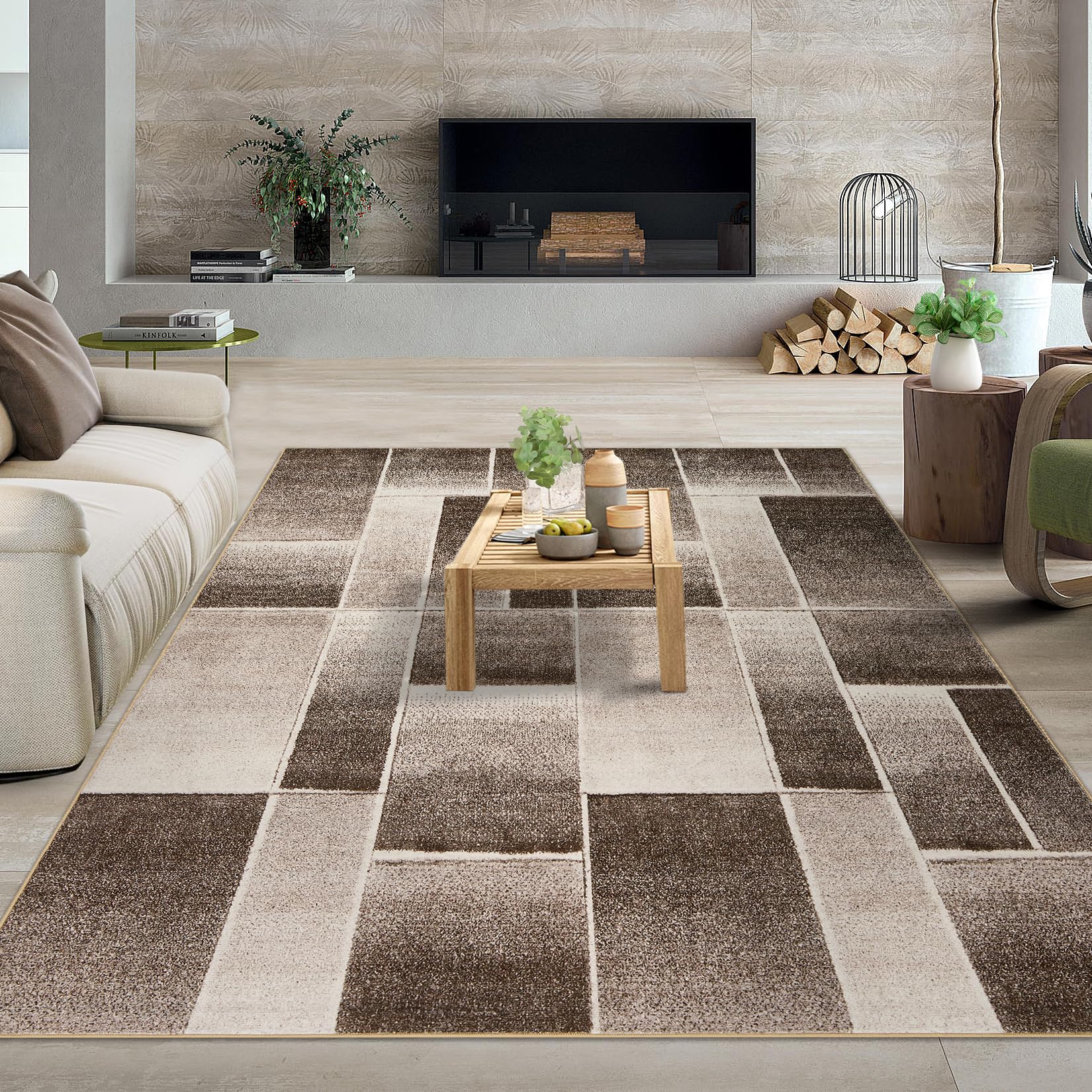 Garvee Waschbarer Teppich mit Niedrigem Flor 80 x 150 cm Braun Rutschfester Weicher Moderner Teppich Für Wohnzimmer Schlafzimmer Küche