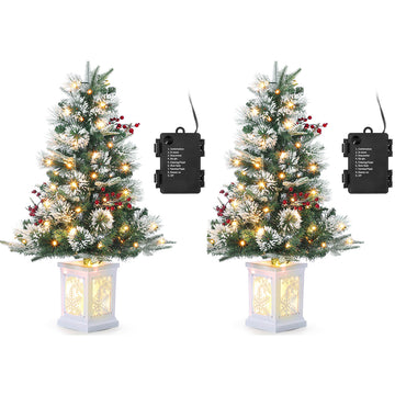 GARVEE 2Pack Künstlicher Weihnachtsbaum 3ft 90cm Weihnachten Baum mit 70LED warmweißer Lichterkette LED Beleuchteter Tannenbaum 8 einstellbare Modi Christbaum PVC Nadeln, Kunstbaum Weihnachten Klappsystem