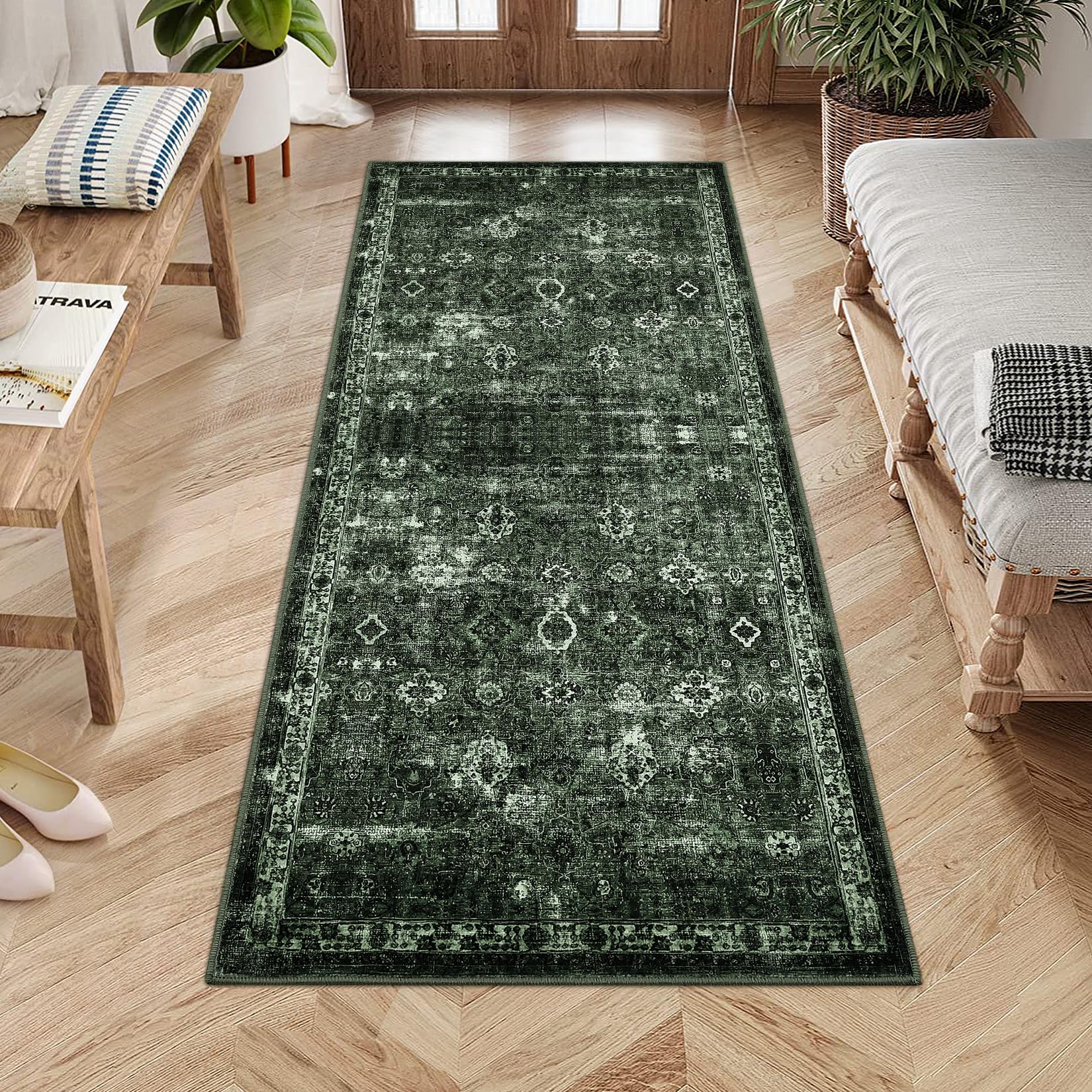 Garvee Vintage Teppich 80 x 150 cm Rutschfest Waschbar Boho Teppich Für Wohnzimmer Schlafzimmer Esszimmer Rotbraun