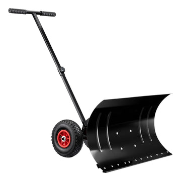 Garvee Schneeschieber mit Rädern – 75x40 cm Stahl-Klinge, 5-fach höhen- & neigungsverstellbar, klappbar & rückenschonend für Einfahrt und Gehweg (Schwarz)