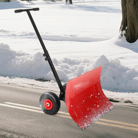 Garvee Schneeschieber mit Rädern – 74x49 cm Stahl-Klinge, 5-fach Neigungsverstellung & höhenverstellbarer Griff für Einfahrt & Gehweg