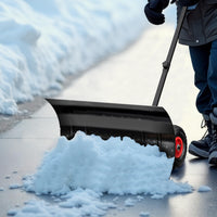 Garvee Schneeschieber mit Rädern – 75x40 cm Stahl-Klinge, 5-fach höhen- & neigungsverstellbar, klappbar & rückenschonend für Einfahrt und Gehweg (Schwarz)