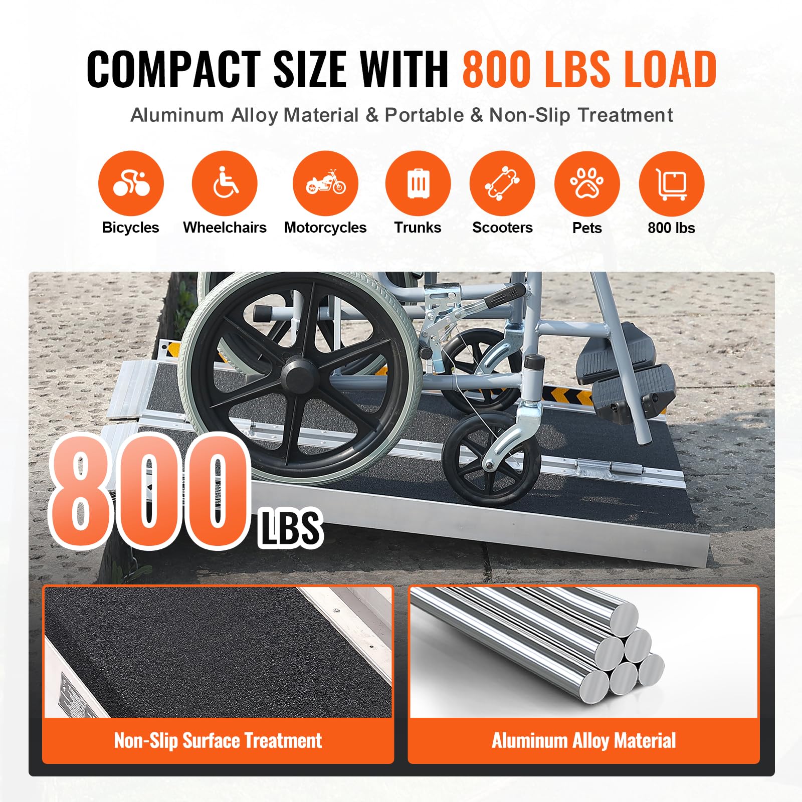 Garvee 91 cm Tragbare Rollstuhlrampe – 800 lbs Tragfähigkeit, faltbare Alu-Schwellenrampe mit Griff & rutschfester Oberfläche