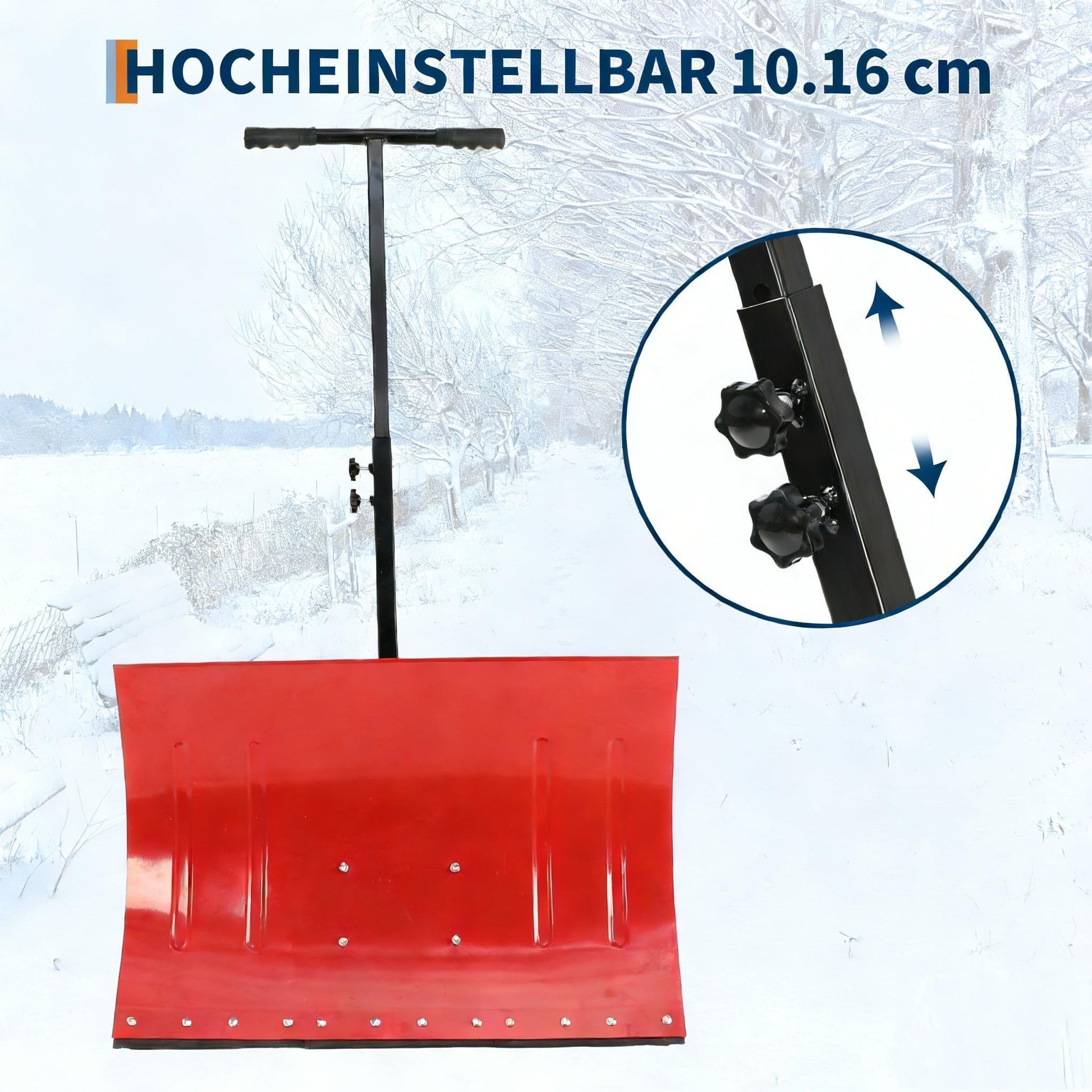 Garvee Schneeschieber mit Rädern – 74x49 cm Stahl-Klinge, 5-fach Neigungsverstellung & höhenverstellbarer Griff für Einfahrt & Gehweg