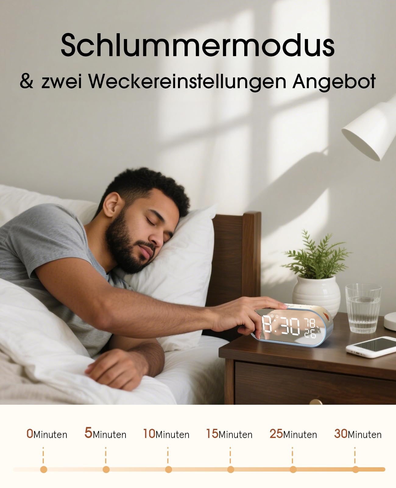 Garvee LED Digitalwecker mit Doppelalarm und Spiegel – Eleganter Wecker für Schlafzimmer mit multifunktionalem Design