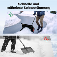 Garvee Schneeschieber mit Rädern – 75x40 cm Stahl-Klinge, 5-fach höhen- & neigungsverstellbar, klappbar & rückenschonend für Einfahrt und Gehweg (Schwarz)