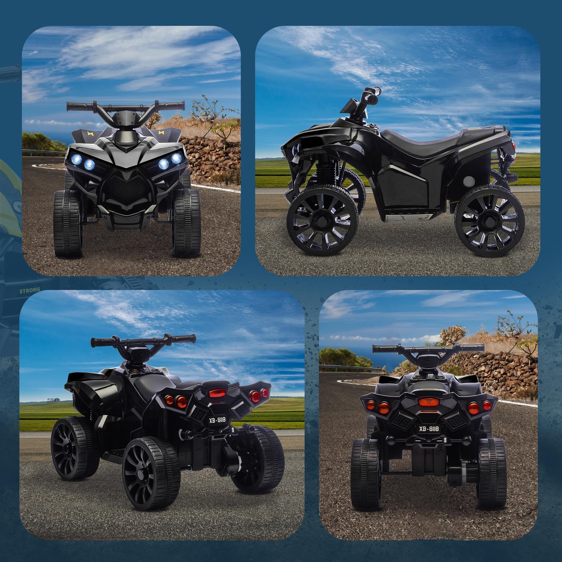 Garvee 6V Kinder Elektro-ATV – LED, Musik, Sicheres Fahren, Schwarz, Ab 3 Jahren