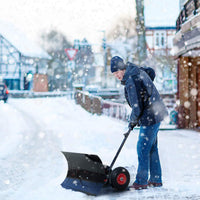 Garvee Schneeschieber mit Rädern – 74x42 cm Metall-Klinge, 5-fach höhenverstellbar & klappbar, rückenschonend für Gehweg, Einfahrt & Garten