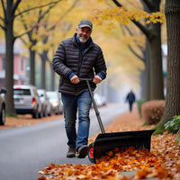 Garvee Schneeschieber mit Rädern – 75x40 cm Stahl-Klinge, 5-fach höhen- & neigungsverstellbar, klappbar & rückenschonend für Einfahrt und Gehweg (Schwarz)