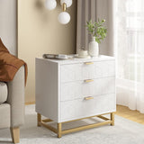 Garvee Weißer 3-Schubladen Kommode Holz Mit Gold Metallgriffen Für Schlafzimmer & Wohnzimmer Modern Robust MDF Stabil