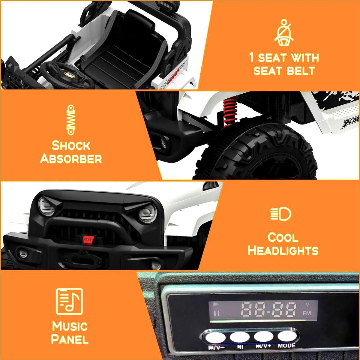 Kinder Elektroauto mit Doppeltüren LED und Geländereifen