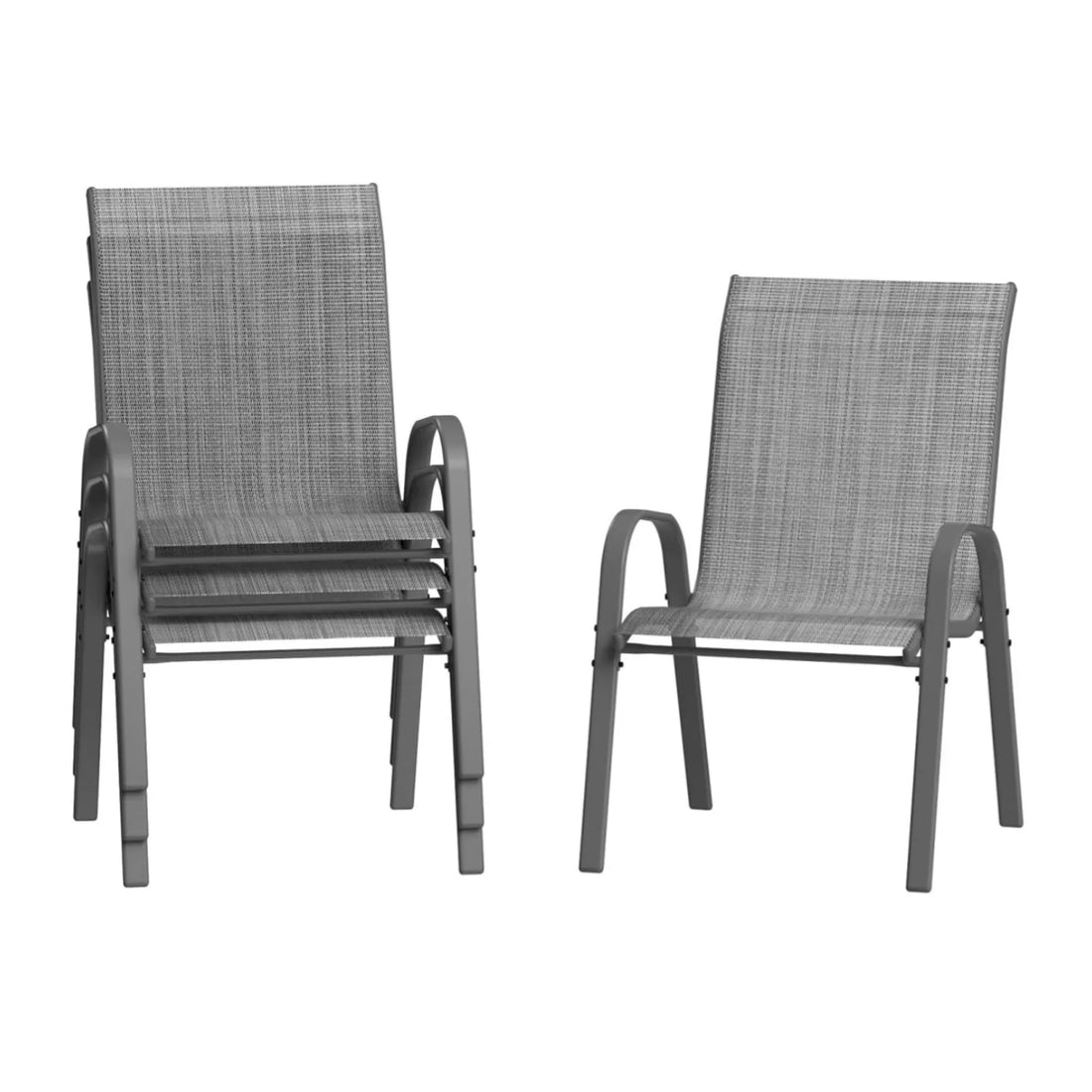 Garvee Stapelstühle Outdoor Set 4, Metallrahmen, Textilene, Atmungsaktiv, Für Garten & Terrasse, Grau