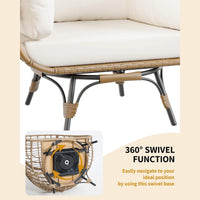Garvee Rattan Ei Stuhl 360° Drehbar, Mit Kissen, Stahlrahmen, Für Innen & Außen, Braun+Beige