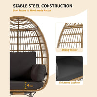 Garvee Rattan Ei Stuhl 360° Drehbar, Mit Kissen, Stahlrahmen, Für Innen & Außen, Braun+Schwarz