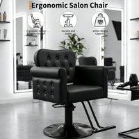 Garvee Salon Friseurstuhl PU Leder, 360° Drehbar, Hydrauliklift, Metallfuß, Komfortabel, Stabil, Schwarz