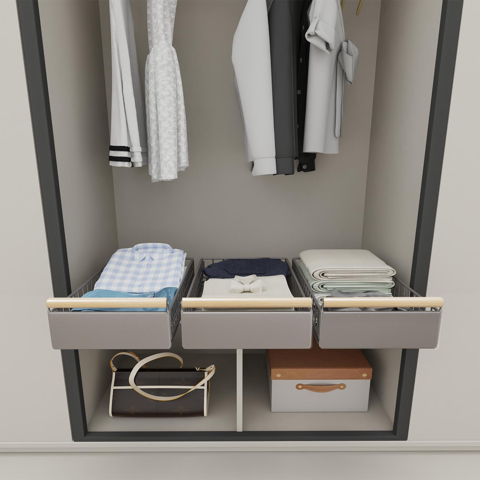 GARVEE Metall Teleskopschublade Ausziehbare Schublade Küche mit Holzgriff Kein Bohren(40x24x11cm)