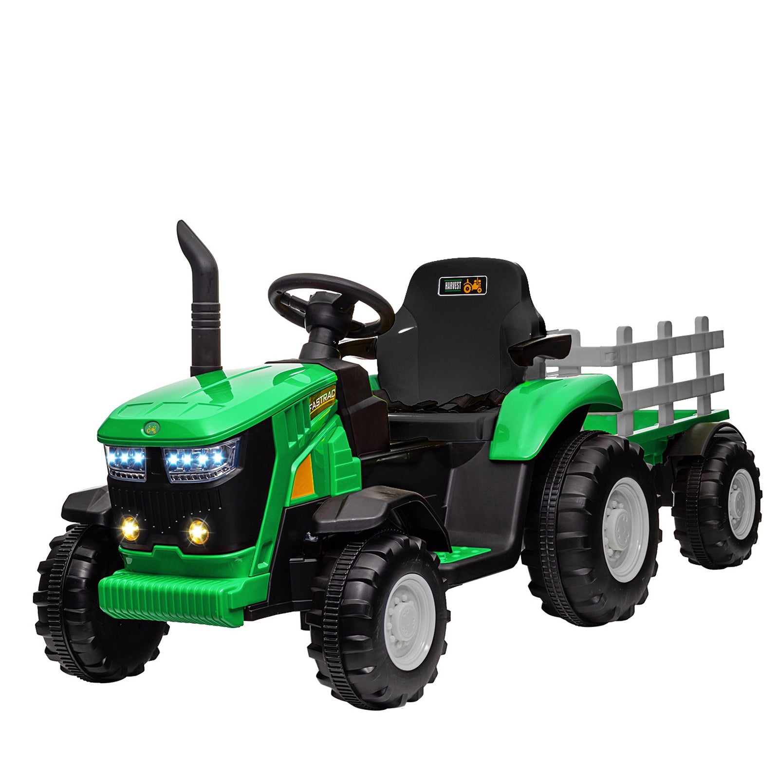 Garvee 12V Elektrischer Traktor Mit Anhänger Für Kinder, Musik, Hupe & USB Funktionen, Sicher, Abnehmbar, 30kg Kapazität, Bunt