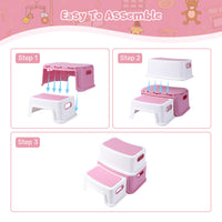 GARVEE Tritthocker für Kinder, 2-Stufiger Kinderhocker aus PP-Kunststoff, Rutschfest und Stabil, Ideal für Waschbecken, Toilette, Badezimmer und Küche, Rosa