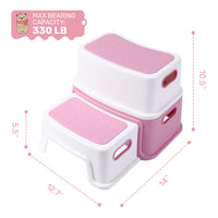 GARVEE Tritthocker für Kinder, 2-Stufiger Kinderhocker aus PP-Kunststoff, Rutschfest und Stabil, Ideal für Waschbecken, Toilette, Badezimmer und Küche, Rosa
