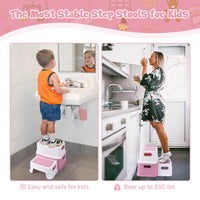 GARVEE Tritthocker für Kinder, 2-Stufiger Kinderhocker aus PP-Kunststoff, Rutschfest und Stabil, Ideal für Waschbecken, Toilette, Badezimmer und Küche, Rosa