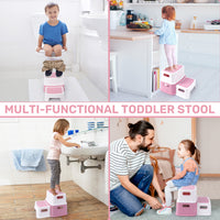 GARVEE Tritthocker für Kinder, 2-Stufiger Kinderhocker aus PP-Kunststoff, Rutschfest und Stabil, Ideal für Waschbecken, Toilette, Badezimmer und Küche, Rosa