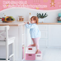 GARVEE Tritthocker für Kinder, 2-Stufiger Kinderhocker aus PP-Kunststoff, Rutschfest und Stabil, Ideal für Waschbecken, Toilette, Badezimmer und Küche, Rosa