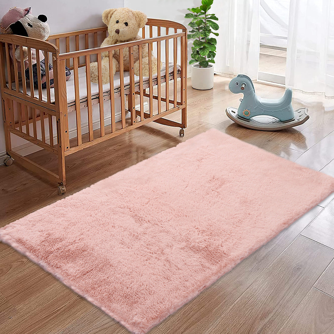 GARVEE Hochflor Teppich Wohnzimmer Schlafzimmer, Waschbar Polyester, Anti-Rutsch, Einfarbig, 75x120cm