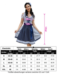 Garvee Damen Traditionelles Dirndl Oktoberfest Kostüm 3-teilig Midirock Kleid Bluse Schürze Blumenmuster Blau