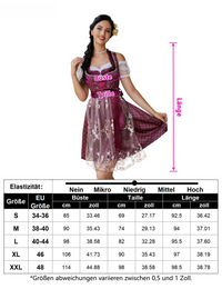 Garvee Damen Trachtenkleid 3tlg Dirndl Midi Kleid Mit 3D Drucken Für Oktoberfest Rot 34