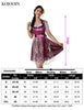 Garvee Damen Trachtenkleid 3tlg Dirndl Midi Kleid Mit 3D Drucken Für Oktoberfest Rot 34