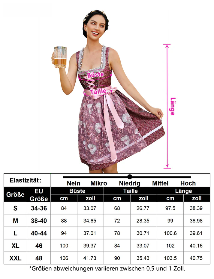 Garvee Damen Traditionelles Kurzes Dirndl-Kleid Mit Spitzen-Schürze Für Das Oktoberfest C-Rot 2tlg. S