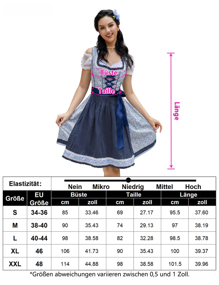 Garvee Damen Dirndlkleid Bayern Oktoberfest Set Dirndl Bluse und Schürze - 3-teiliges Dirndlkleid Bluse mit kurzen Ärmeln Bayerische Kleidung Blumen07 34