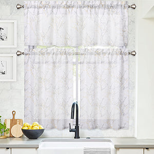 GARVEE Kitchen Voile Vorhänge Zweig-Design 66x91cm Schwebender Café-Look