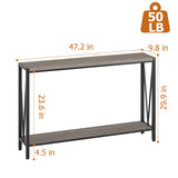 Garvee Konsole Tisch Grau 47,2" Industrial 2-Ebenen Regal Stahlrahmen MDF Schmal Wohnzimmer Büro Flur - grau
