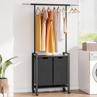 GARVEE Wäschesortierer – 2-Fächer 2x49L Schwarz Oxford-Stoff + Ablage & Garderobenständer für Waschküche/Schlafzimmer, Robust & Platzsparend