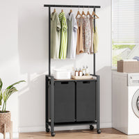 GARVEE Wäschesortierer – 2-Fächer 2x49L Schwarz Oxford-Stoff + Ablage & Garderobenständer für Waschküche/Schlafzimmer, Robust & Platzsparend
